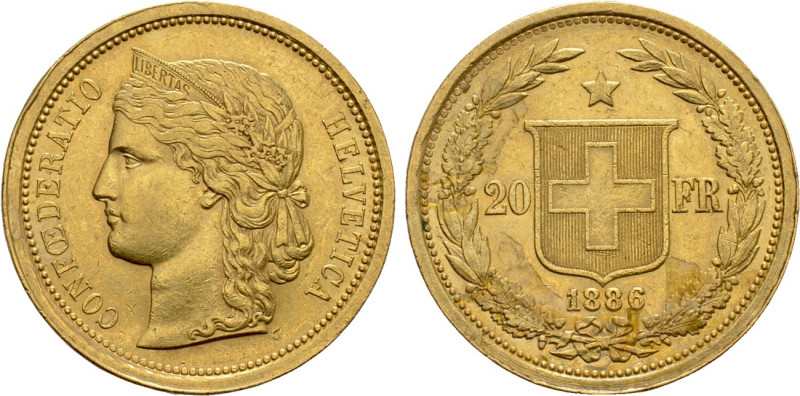 SWITZERLAND. GOLD 20 Francs (1886). Bern. 

Obv: CONFŒDERATIO HELVETICA. 
Lau...