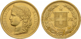 SWITZERLAND. GOLD 20 Francs (1886). Bern