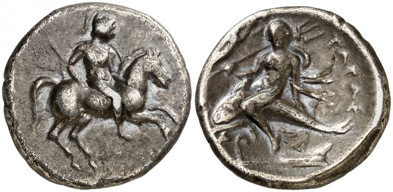 (235-228 a.C.). Italia. Taras. Didracma. (S. falta) (BMC. I, 250 sim). 6,12 g. M...