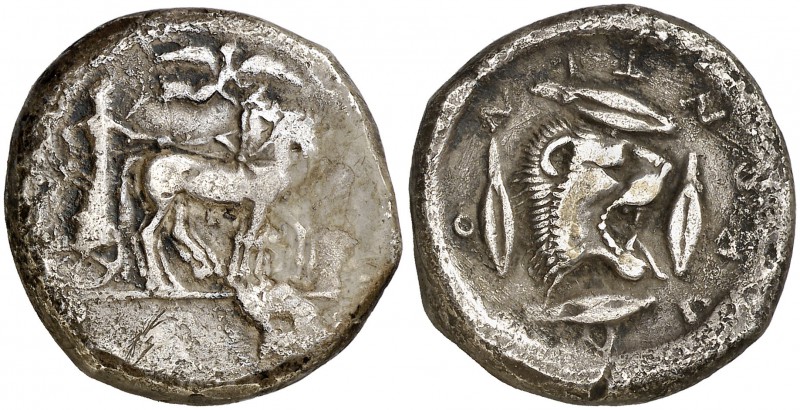 (476-466 a.C.). Sicilia. Leontini. Tetradracma. (S. 825 sim) (CNG. II, 660). 16,...