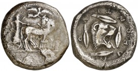 (476-466 a.C.). Sicilia. Leontini. Tetradracma. (S. 825 sim) (CNG. II, 660). 16,89 g. MBC-/MBC.