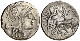 (hacia 137 a.C.). Gens Pompeia. Denario. (Bab. 1) (S. 1a) (Craw. 235/1c). 3,09 g. MBC/MBC+.
