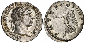 (102 d.C.). Trajano. Denario. (Spink falta) (S. 242) (RIC. 60). 3,34 g. EBC-.