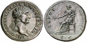 (99 d.C.). Trajano. Sestercio. (Spink 3214 var) (Co. falta) (RIC. 390 var). 28,93 g. Campos repasados. (EBC-).