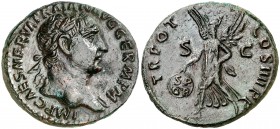 (101 d.C.). Trajano. As. (Spink 3242 var) (Co. 640) (RIC. 434 var). 11,29 g. EBC-.