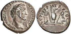 (139 d.C.). Antonino pío. Denario. (Spink 4060 var) (S. 96c) (RIC. falta). 2,59 g. MBC.
