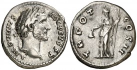 (139 d.C.). Antonino pío. Denario. (Spink 4117 var) (S. 861) (RIC. 50). 3,84 g. MBC+.