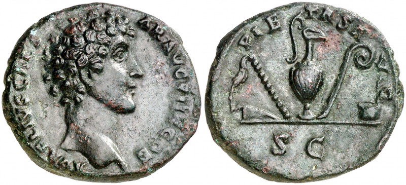 (142 d.C.). Marco Aurelio. As. (Spink 4834) (Co. 455) (RIC. 1240a, de Antonino p...
