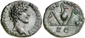 (142 d.C.). Marco Aurelio. As. (Spink 4834) (Co. 455) (RIC. 1240a, de Antonino pío). 12,52 g. EBC-.