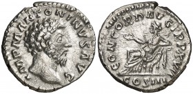 (163 d.C.). Marco Aurelio. Denario. (Spink 4882 var) (S. 37) (RIC. 64). 3,31 g. MBC+.