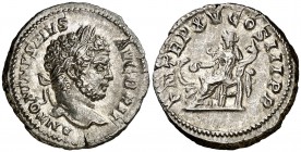 (212 d.C.). Caracalla. Denario. (Spink 6826) (S. 206) (RIC. 196). 3,50 g. EBC-.