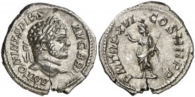(213 d.C.). Caracalla. Denario. (Spink 6829) (S. 211) (RIC. 208). 2,54 g. Grieta radial. EBC-.