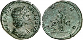 (213 d.c.). Julia Domna. Sestercio. (Spink 7113) (Co. 85) (RIC. 584, de Caracalla). 20,71 g. MBC+.