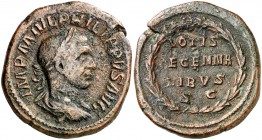 (244 d.C.). Filipo I. Sestercio. (Spink 9022) (Co. 246) (RIC. 195a). 22,26 g. Escasa. MBC.