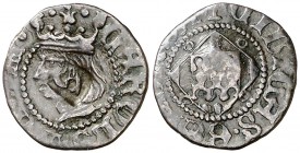s/d (1528-1535). Carlos I (1516-1556). Girona. Diner. (Cru.C.G. 3733a var) (Cru.L. 1561 var). 0,76 g. Busto a izquierda. Contramarca: G. CAROLS. Rara....