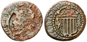 1601. Felipe III. Granollers. Diner. (Cru.C.G. 3741d) (Cru.L. 1699). 0,99 g. Busto a izquierda. Concreciones. Rara. (BC/MBC).