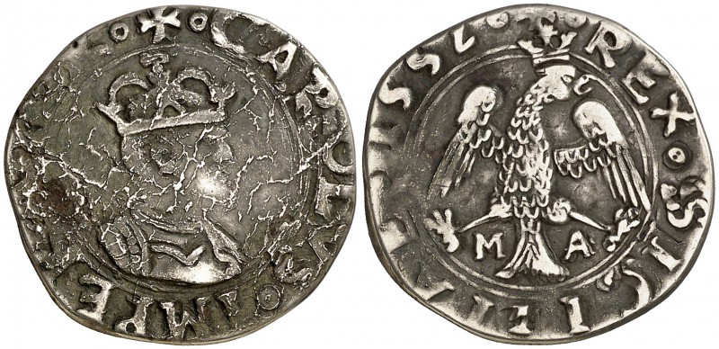 1552. Carlos I. Messina. M-A. 2 taris. (Vti. 147) (MIR. 293/1). 4,78 g. Plata ag...