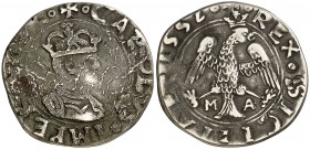 1552. Carlos I. Messina. M-A. 2 taris. (Vti. 147) (MIR. 293/1). 4,78 g. Plata agria. (MBC-).