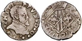 1566. Felipe II. Messina. GG. 1 tari. (Vti. 108) (MIR. 330/3). 2,49 g. Escasa. MBC.