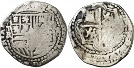 s/d. Felipe II. Potosí. R (Alonso Rincón). 2 reales. (Cal. 510). 6,76 g. BC+.