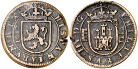 1617. Felipe III. Segovia. 8 maravedís. (Cal. 771). 6 g. Fecha a izquierda. BC+.