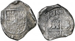 1608. Felipe III. Sevilla. (B). 2 reales. Inédita. 6,72 g. Tipo "OMNIVM". Pátina oscura. Rara. BC+.