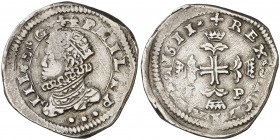 1611. Felipe III. Messina. IP. 3 taris. (Vti. 112) (MIR. 364/4). 7,87 g. MBC.