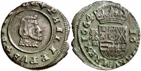 1664. Felipe IV. Granada. N. 16 maravedís. (Cal. 1354) (J.S. M-235). 3,73 g. Variante de busto estrecho. MBC.