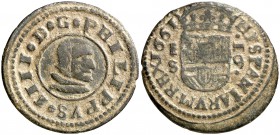 1661. Felipe IV. Segovia. S. 16 maravedís. (Cal. 1507) (J.S. M-506). 4,49 g. El 6 de la fecha girado 90º. MBC.