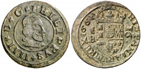 1664. Felipe IV. Segovia. . 16 maravedís. (Cal. 1514) (J.S. M-530 var). 3,10 g. Los 6 de la fecha inclinados. Tres puntos sobre el busto. Buen ejempla...