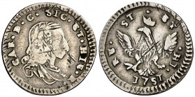 1751. Carlos III. Palermo. 1/2 tari. (Vti. 18) (MIR. 582). 1 g. Rayitas de acuñación. BC+.