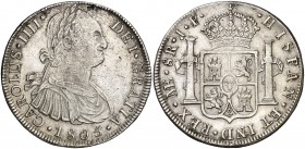 1805. Carlos IV. Lima. JP. 8 reales. (Cal. 662). 26,61 g. Leves hojitas. MBC+.