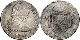 1789. Carlos IV. México. FM. 8 reales. (Cal. 681). 26,66 g. Busto de Carlos III. Ordinal IV. MBC.