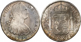 1792. Carlos IV. México. FM. 8 reales. (Cal. 685). 26,70 g. Pátina. MBC-/MBC.