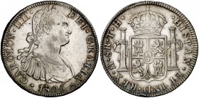 1805. Carlos IV. México. TH. 8 reales. (Cal. 703). 26,90 g. Golpecitos. MBC/MBC+.