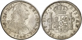 1806. Carlos IV. Potosí. PJ. 8 reales. (Cal. 730). 26,88 g. MBC/MBC+.