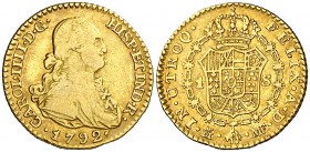 1792. Carlos IV. Madrid. MF. 1 escudo. (Cal. 491). 3,32 g. BC+/MBC-.