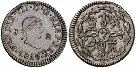 1819. Fernando VII. Jubia. 2 maravedís. (Cal. 1586). 2,87 g. MBC/MBC+.