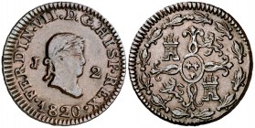 1820. Fernando VII. Jubia. 2 maravedís. (Cal. 1587). 2,51 g. MBC/MBC+.