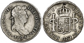 1824. Fernando VII. Cuzco. T. 1 real. (Cal. 1098). 3,1 g. Muy escasa. MBC.