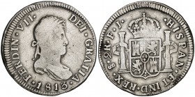 1813. Fernando VII. Santiago. FJ. 2 reales. (Cal. 1019). 6,55 g. Escasa. BC/BC+.