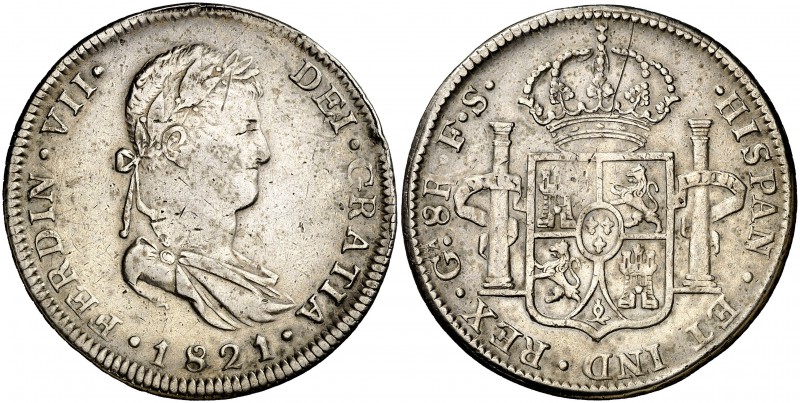 1821. Fernando VII. Guadalajara. FS. 8 reales. (Cal. 445). 27 g. Golpecitos. MBC...