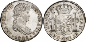 1821. Fernando VII. Guatemala. M. 8 reales. (Cal. 470). 26,99 g. Limpiada. Escasa. MBC+.