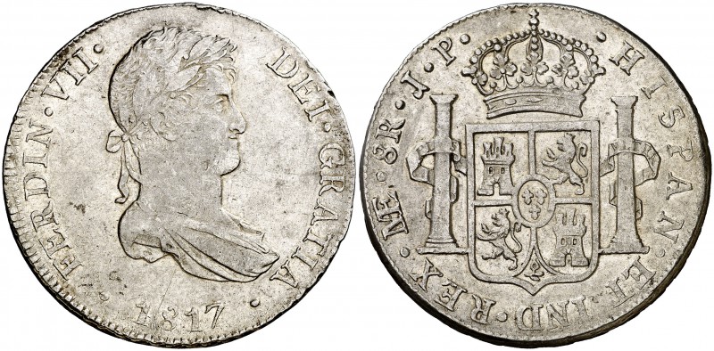 1817. Fernando VII. Lima. JP. 8 reales. (Cal. 485). 26,93 g. Acuñación empastada...