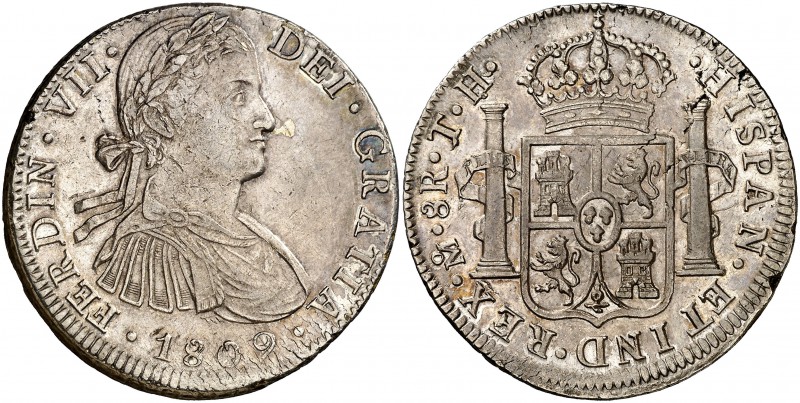 1809. Fernando VII. México. TH. 8 reales. (Cal. 539). 26,86 g. Busto imaginario....