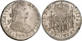 1809. Fernando VII. México. TH. 8 reales. (Cal. 539). 26,86 g. Busto imaginario. Leves hojitas. Parte de brillo original. EBC-.