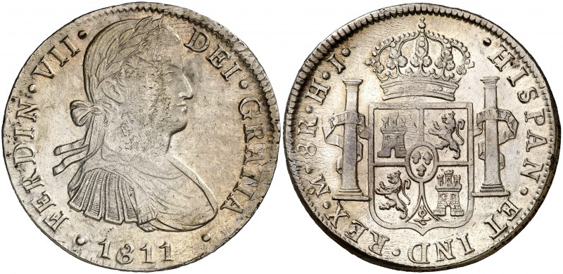 1811. Fernando VII. México. HJ. 8 reales. (Cal. 545). 26,96 g. Busto imaginario....
