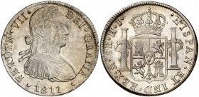 1811. Fernando VII. México. HJ. 8 reales. (Cal. 545). 26,96 g. Busto imaginario. MBC+.