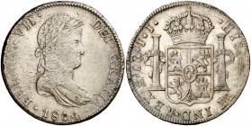 1814. Fernando VII. México. JJ. 8 reales. (Cal. 555). 26,88 g. Plata ligeramente agria. Golpecitos. Bonita pátina. Escasa. MBC/MBC+.