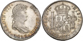 1817. Fernando VII. México. JJ. 8 reales. (Cal. 560). 27 g. Golpecitos. Preciosa pátina. MBC+.